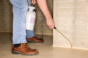 Worker spraying pesticides