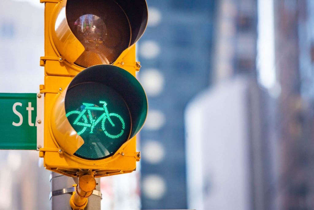 Green light for bicyclists on a traffic signal