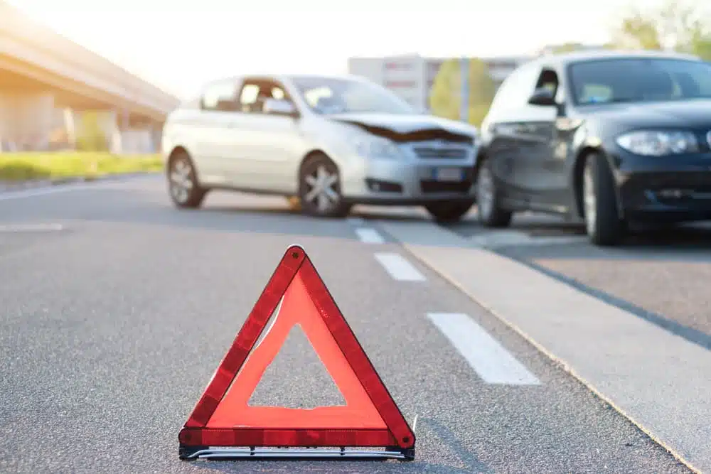Reflective red triangle to point out a car crash.
