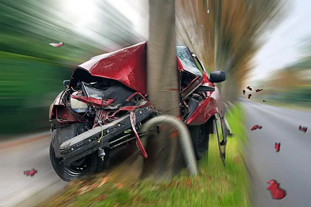 Speeding car collides with a pole