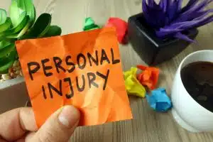 Text personal injury handwritten on sticky note, legal finacial concept